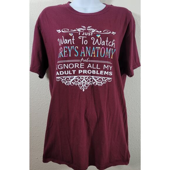 Gildan Burgundy Just Want To Watch Grey's Anatomy Ignore Adult Problem Top Large - Picture 1 of 5